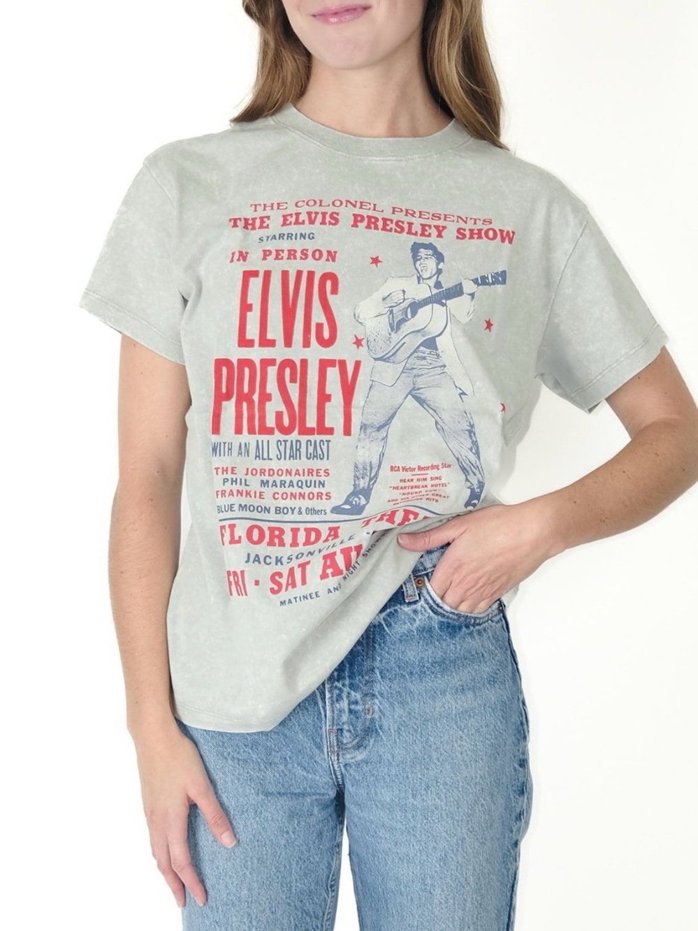 Women’s Vintage-Style Elvis Presley Graphic Tee in Mineral Washed Gray
